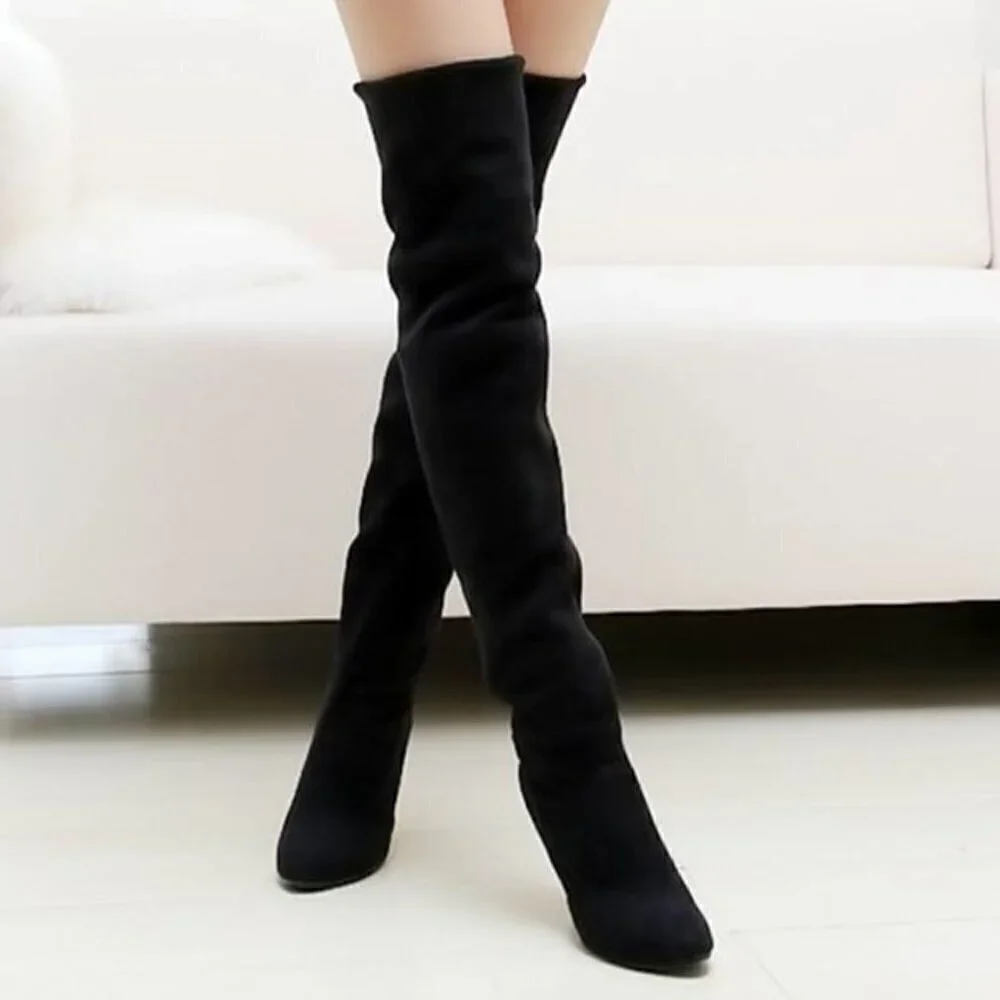 Mia SZ 6.5  Black Vegan Suede Over the knee boots Timeless Staple Sexy Retro